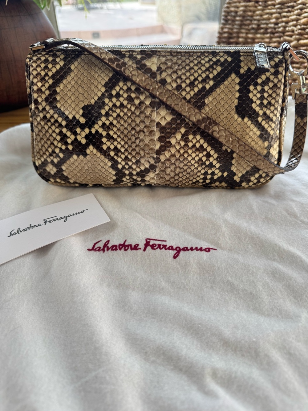 Salvatore Ferragamo Pristine Python Baguette Pouch EE-21 3346
